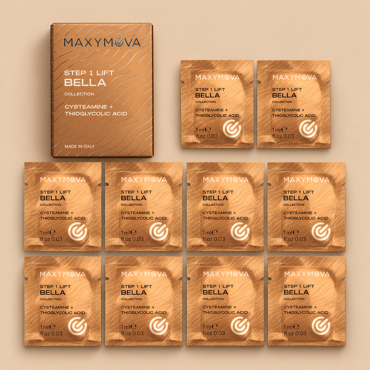 BELLA STEP 1 LIFT CYSTEAMINE+TGA LAMINATION MONODOSE SACHETS – BELLA COLLECTION KOREAN LASH & BROW SYSTEM – 10 X 1 ML