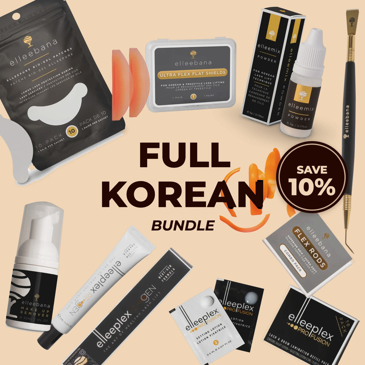 Full Korean Lash Lift Bundle, save 10%, with Gold lifter tool, ReGen, ElleePURE patches and make up remover
