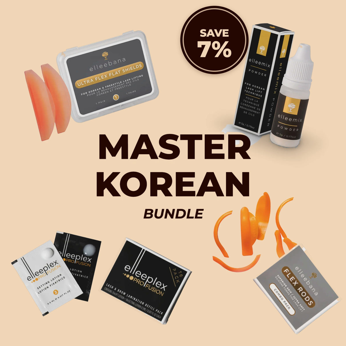 Master Korean Lash Lift Bundle, save 7%: flat shields, ElleeMIX, Profusion 10 pack and Flex Rods