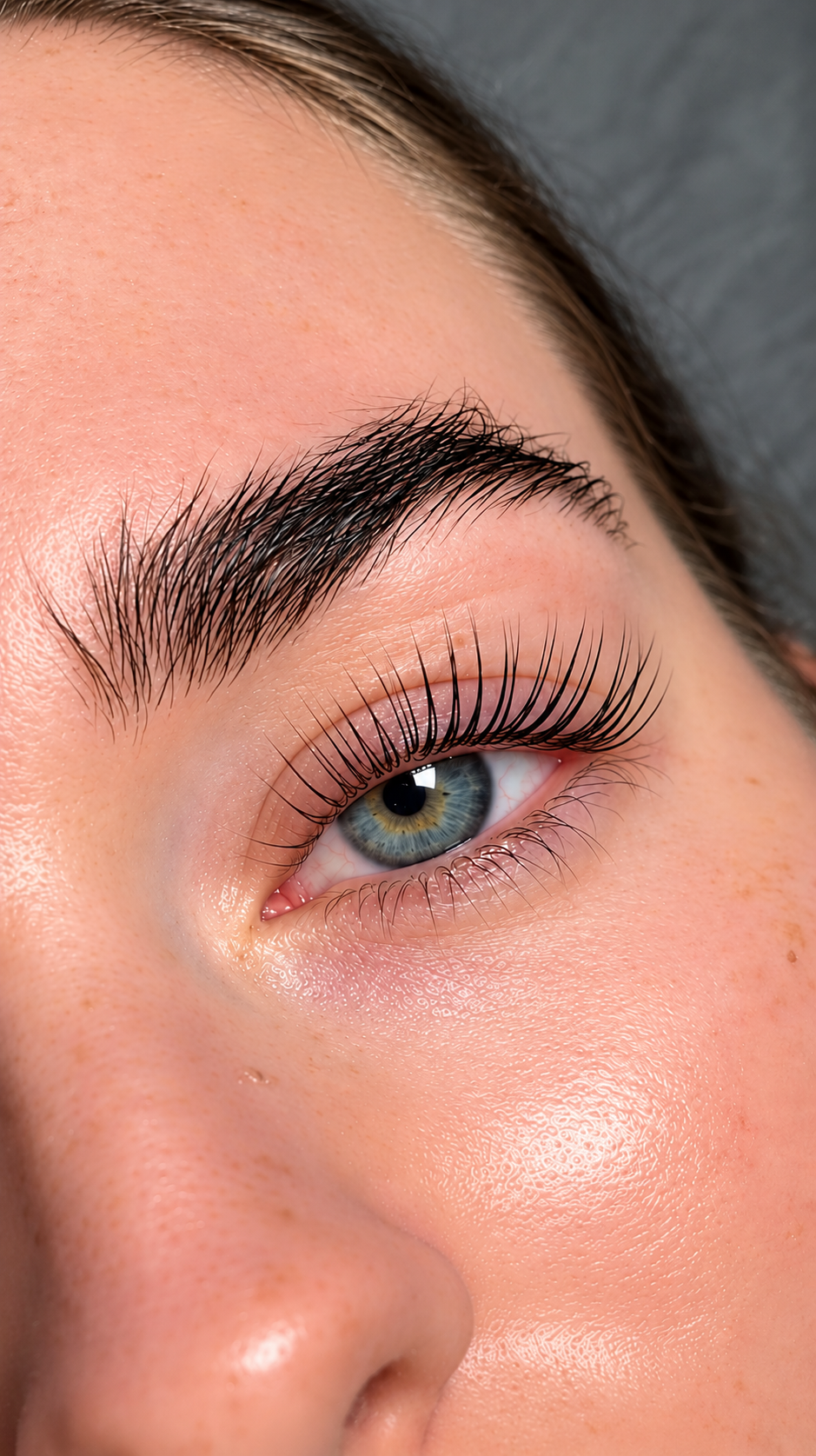 Korean lash lift and laminated brow close up